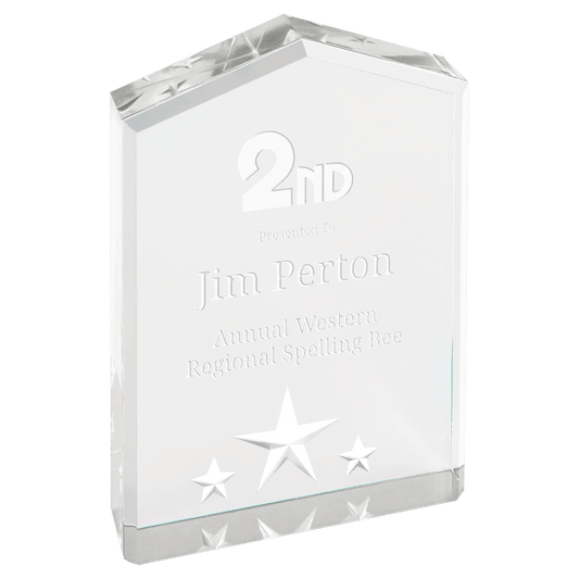 Silver Star Point Acrylic award, 5", self-standing acrylic with clear engraving area