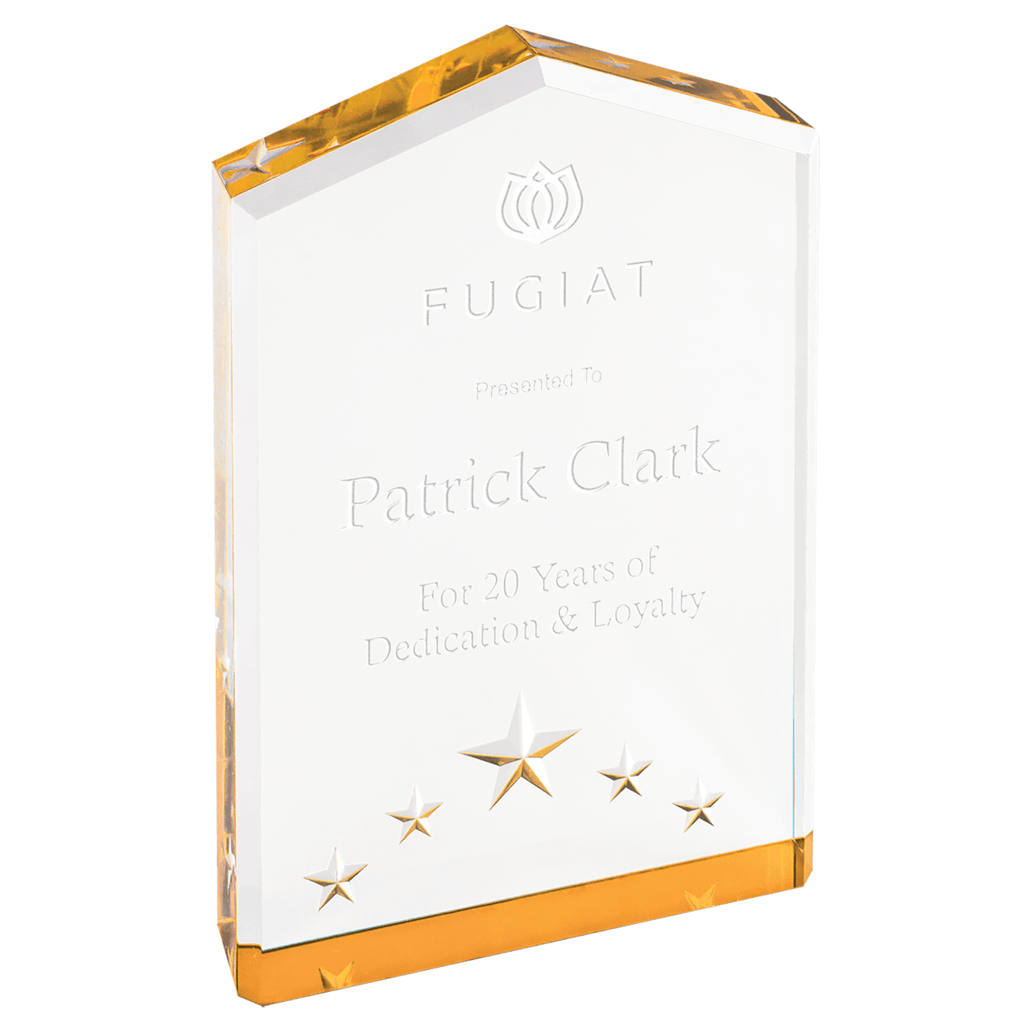 Gold Star Point Acrylic award, 6", self-standing acrylic with clear engraving area