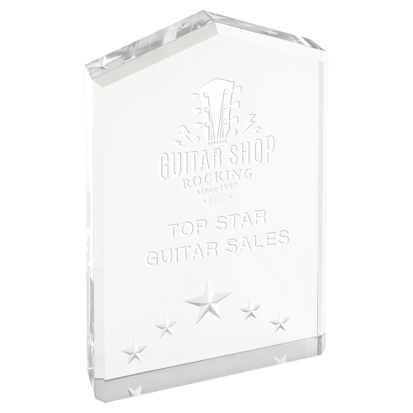 Silver Star Point Acrylic award, 6", self-standing acrylic with clear engraving area