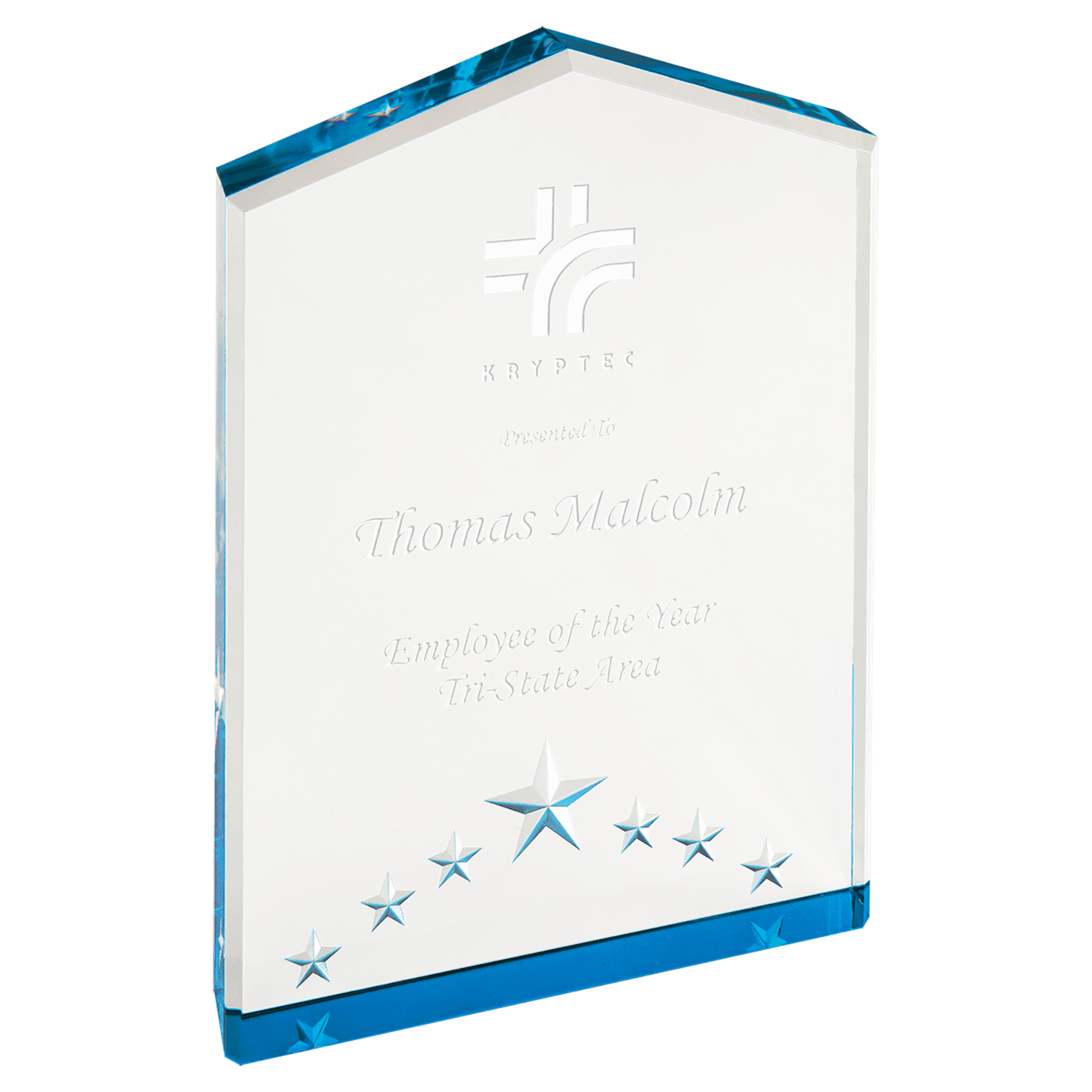 Blue Star Point Acrylic award, 7", self-standing acrylic with clear engraving area