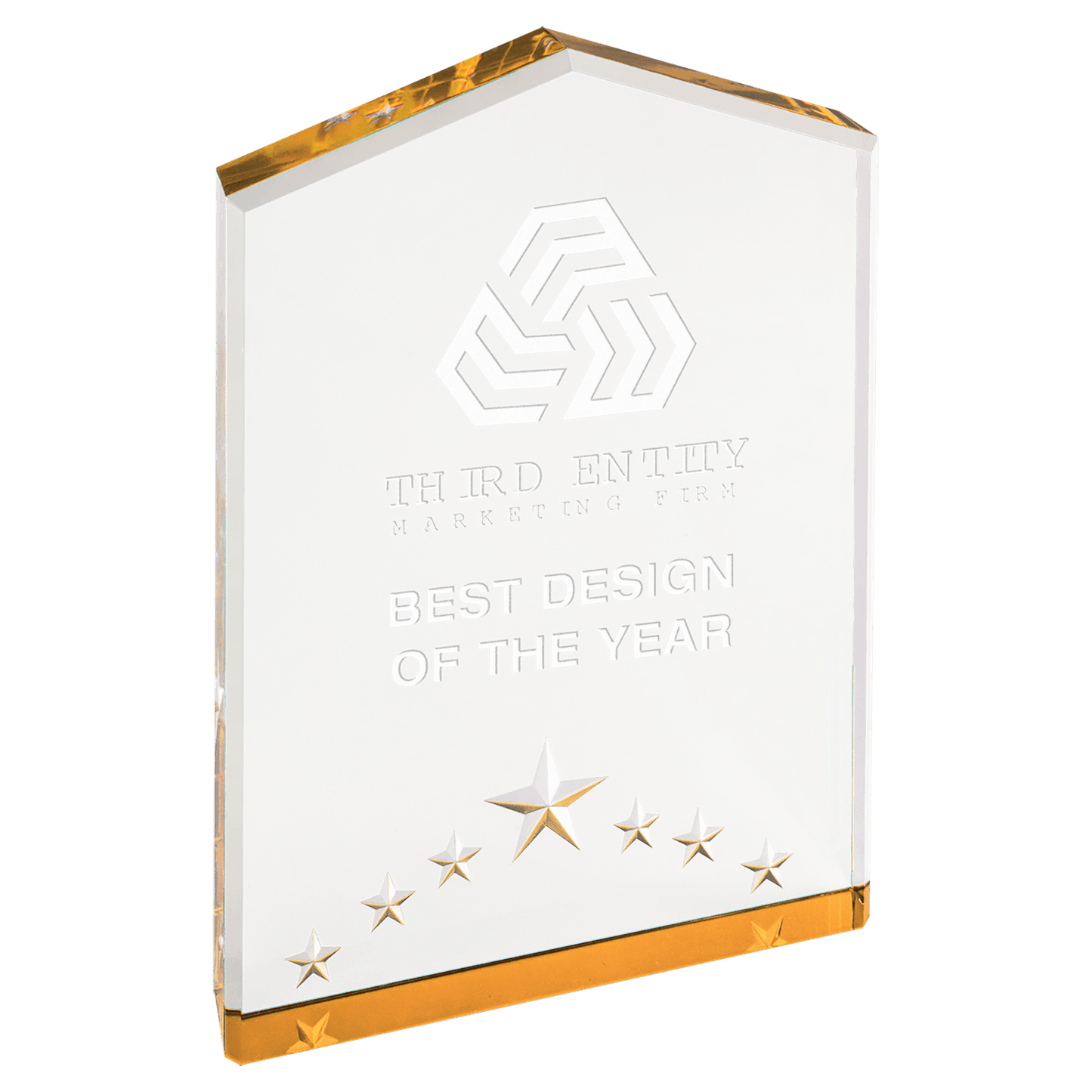 Gold Star Point Acrylic award, 7", self-standing acrylic with clear engraving area