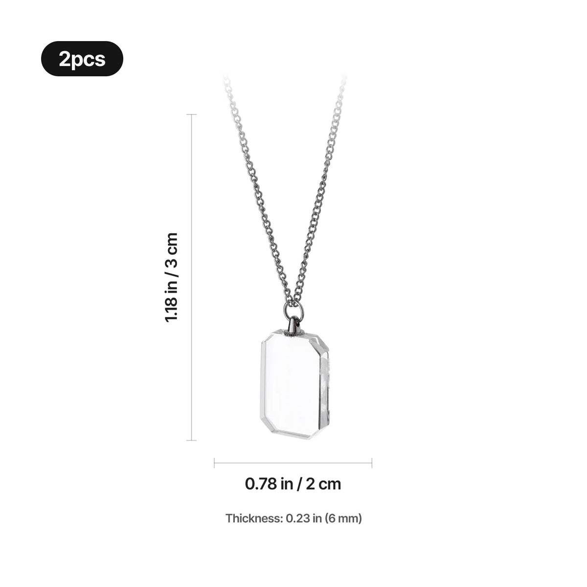 Engraved rectangle crystal necklace shown worn