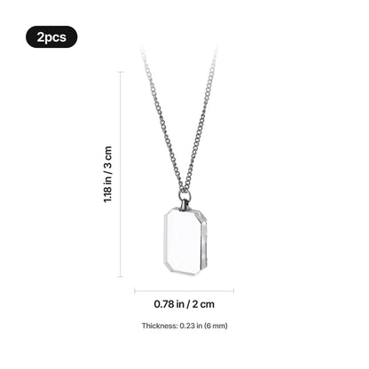 Engraved rectangle crystal necklace shown worn