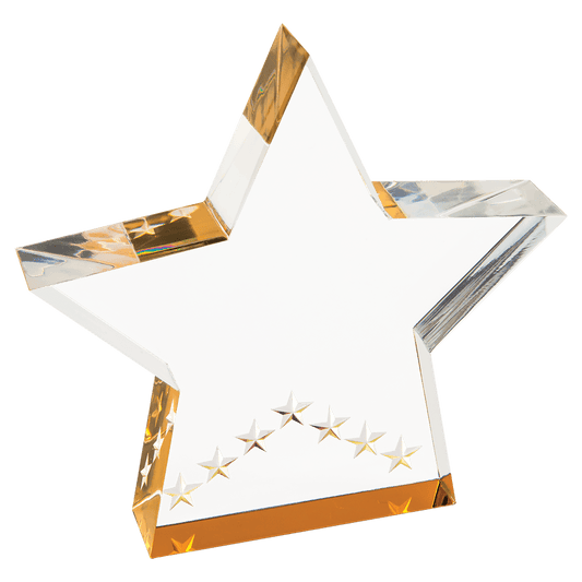 Gold Star Performer Acrylic award, 5", self-standing acrylic with clear engraving area
