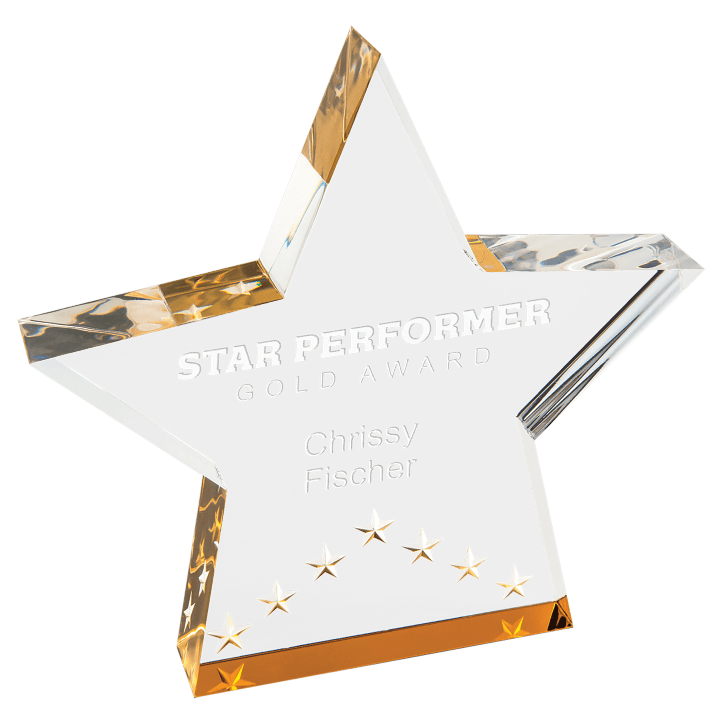 Gold Star Performer Acrylic award, 6", self-standing acrylic with clear engraving area