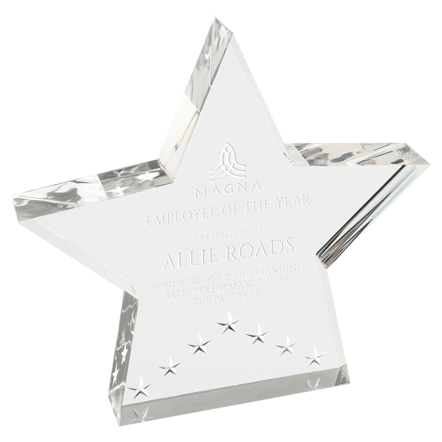 Silver Star Performer Acrylic award, 6", self-standing acrylic with clear engraving area