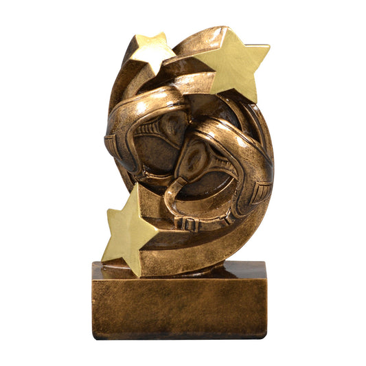 Star Swirl wrestling trophy with bronze headgear wrapped in a swirl with gold stars
