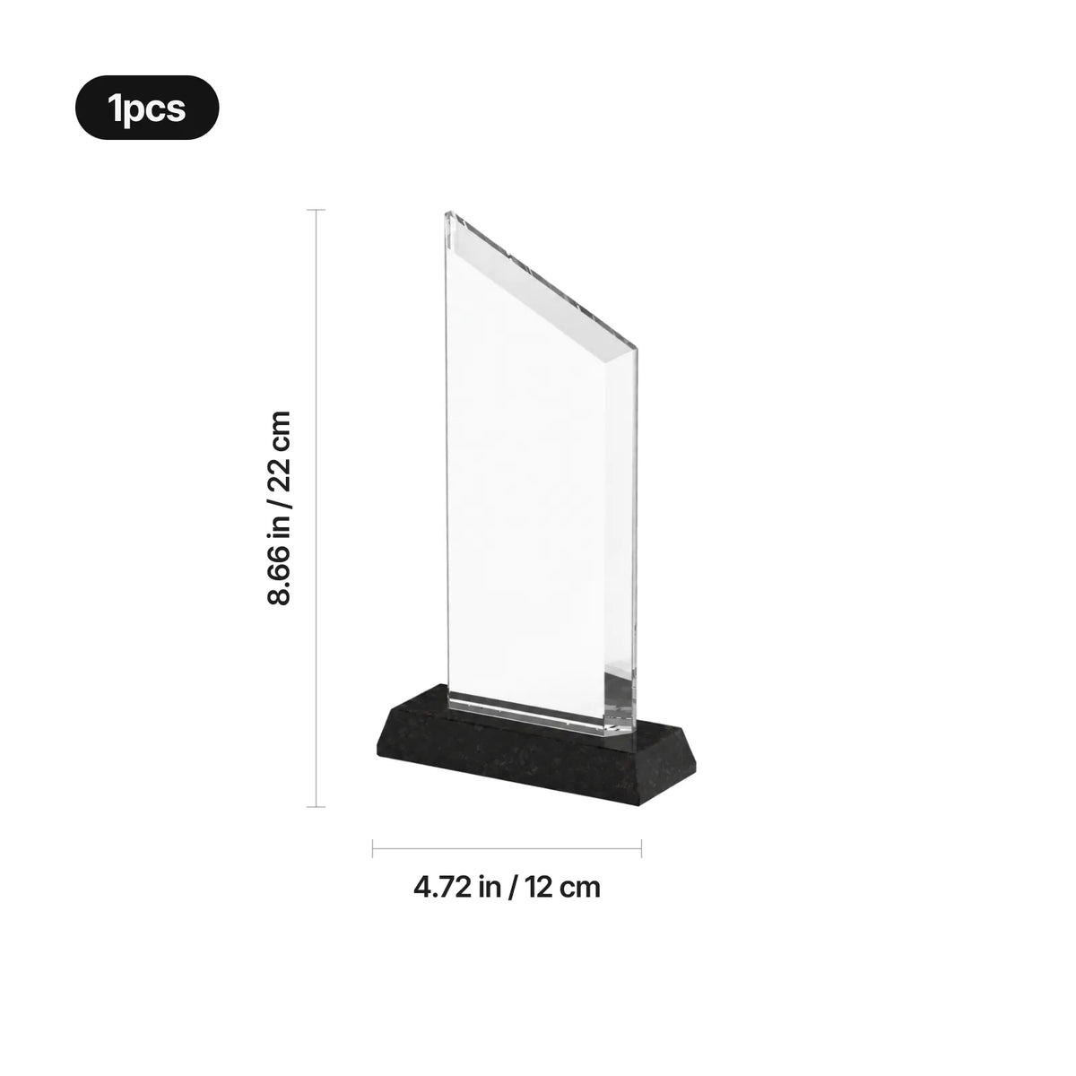 Tapered optical crystal award with marble base, angled view