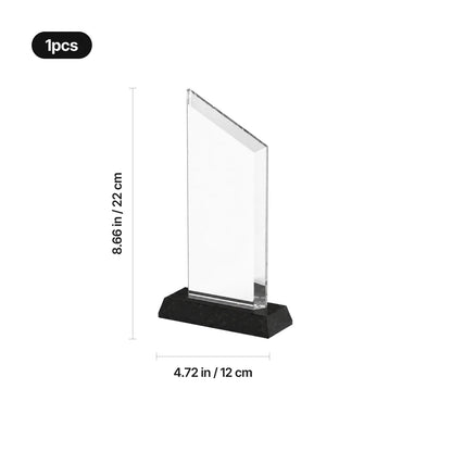Tapered optical crystal award with marble base, angled view
