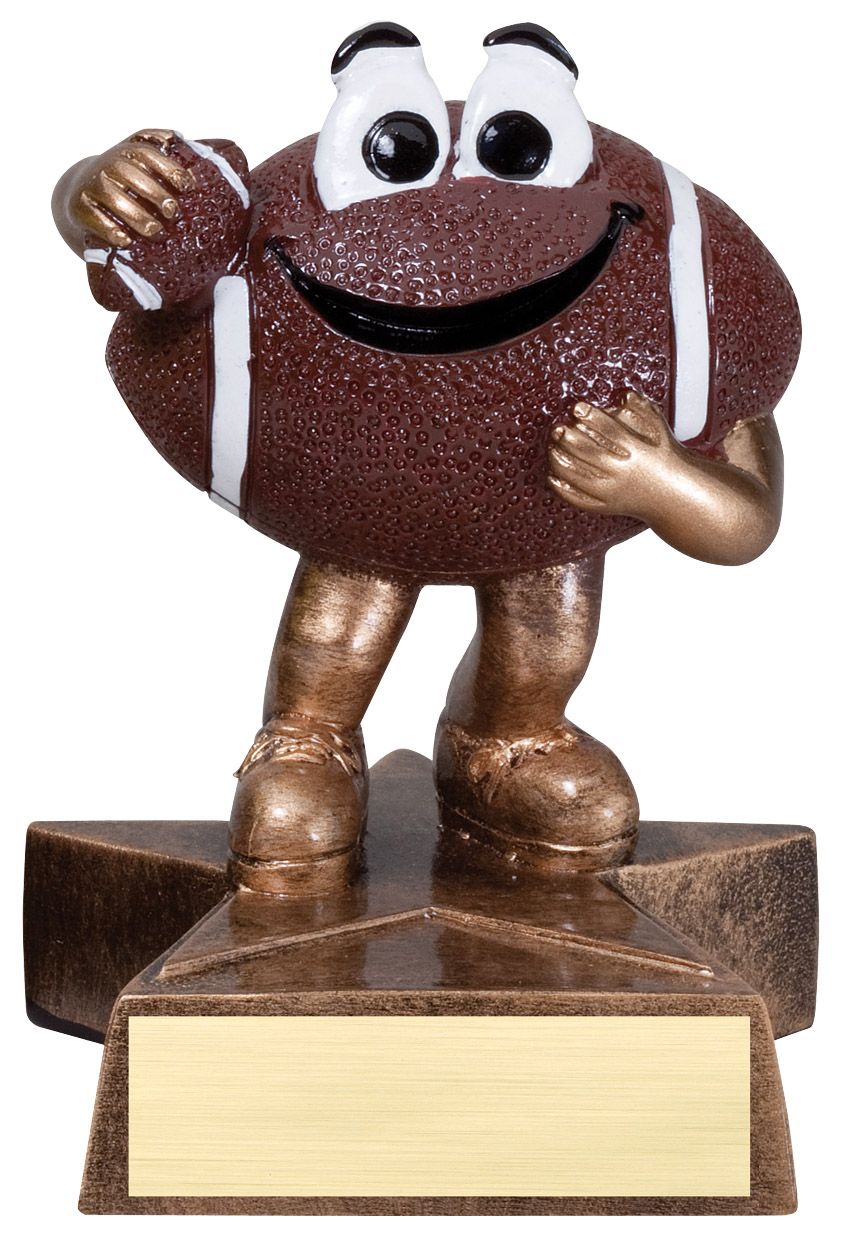 Lil' Buddy football resin trophy, smiling cartoon football giving a thumbs-up, 4 inch
