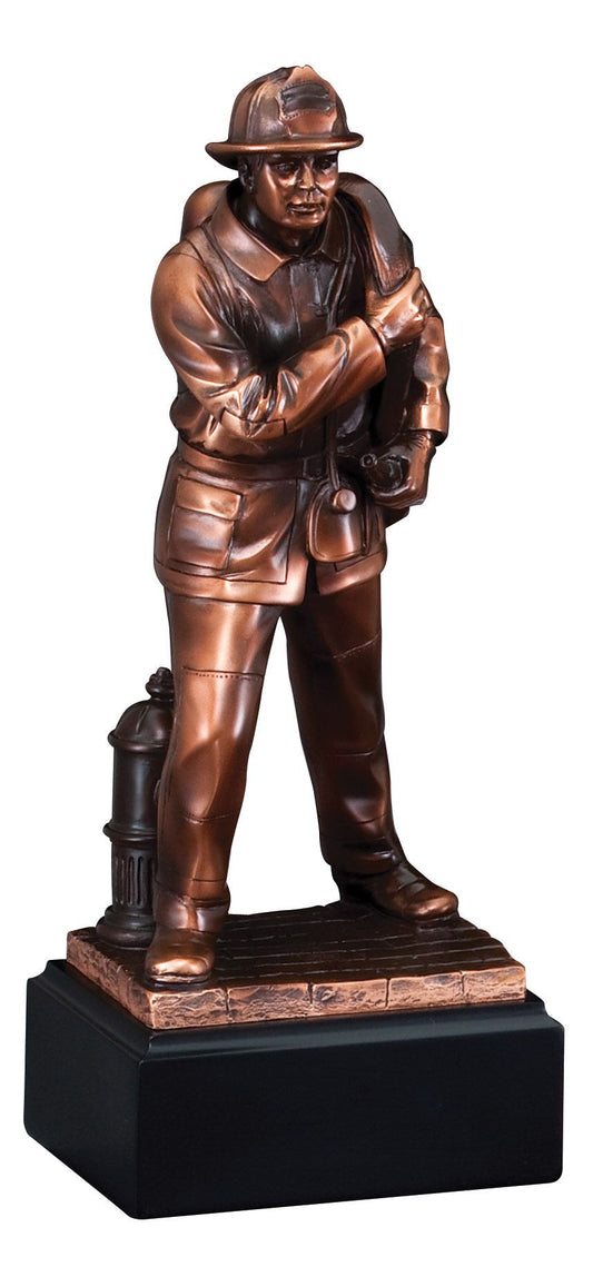 Hand painted resin firefighter figure award in turnout gear