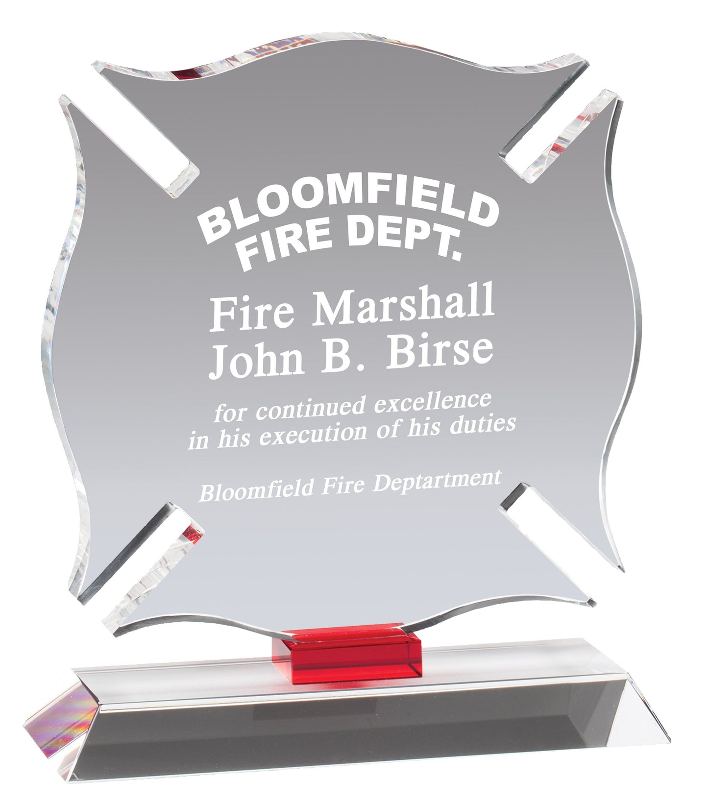 Optical crystal Maltese cross firefighter award