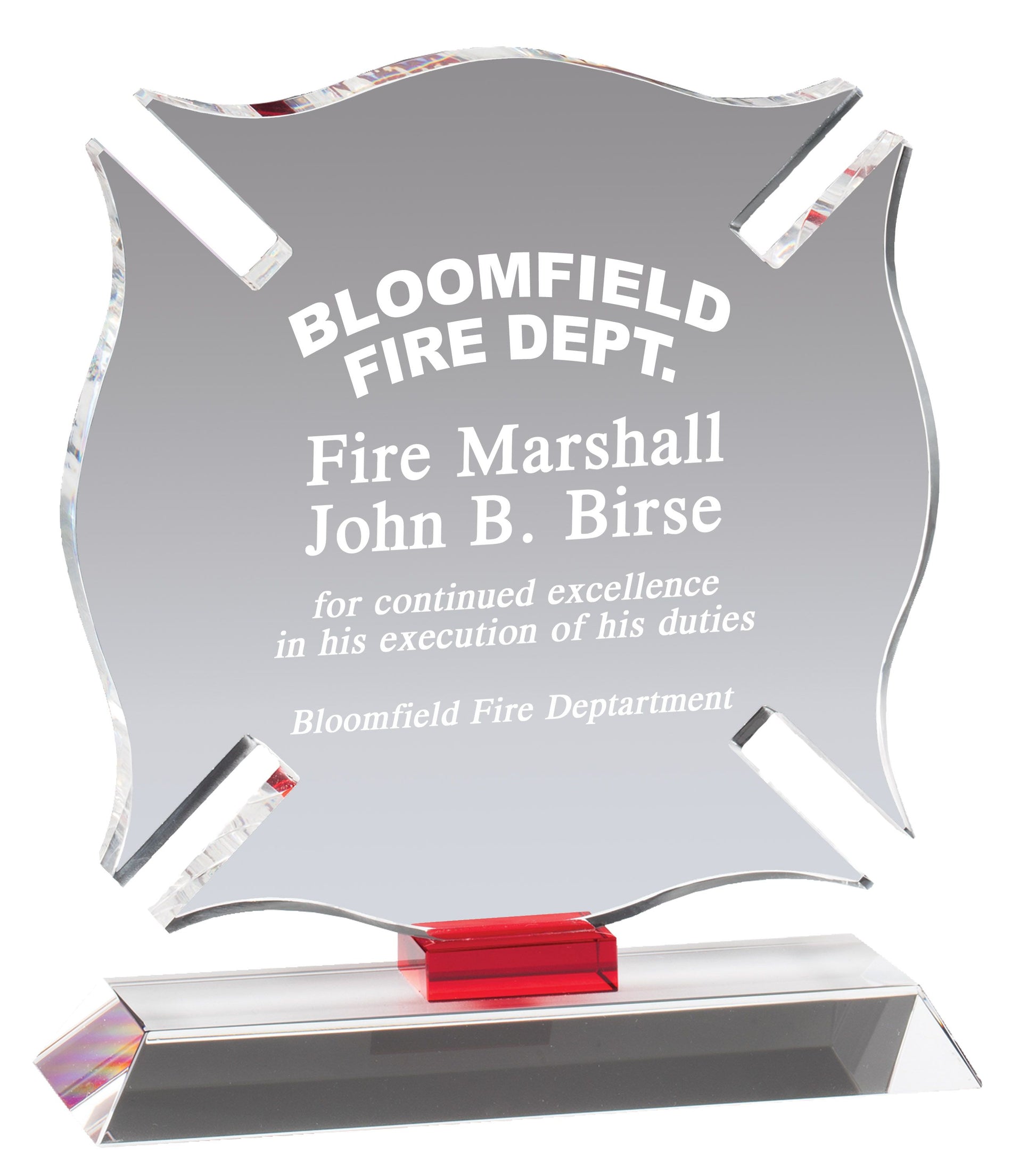 Optical crystal Maltese cross firefighter award