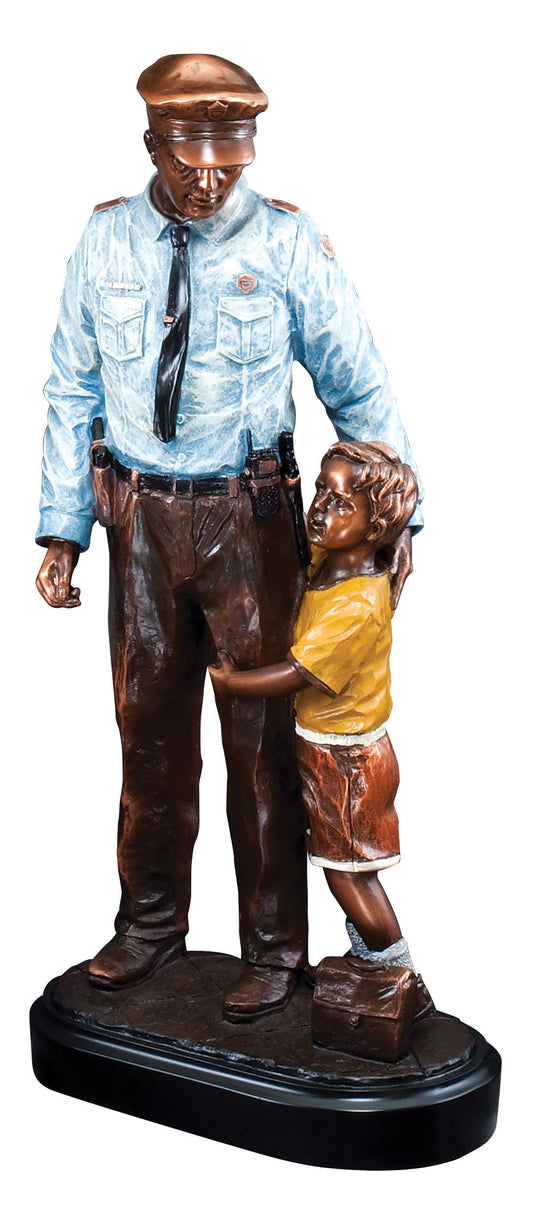 Resin figure of a police officer with a child