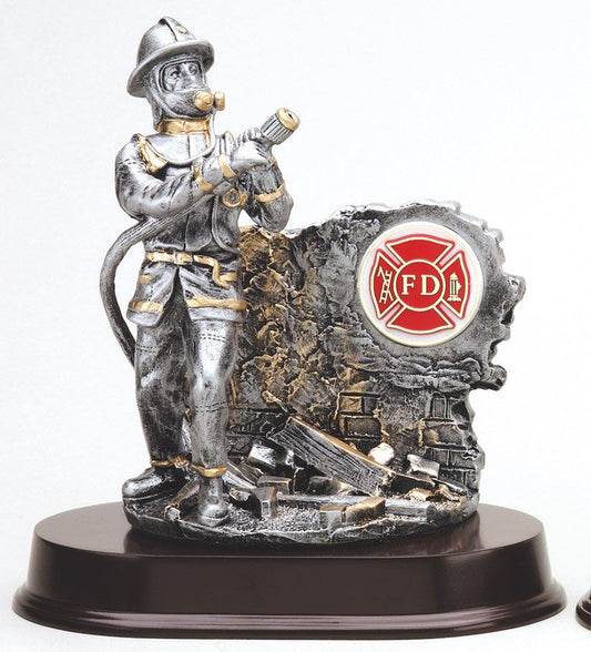 Resin firefighter figure award with gold trim