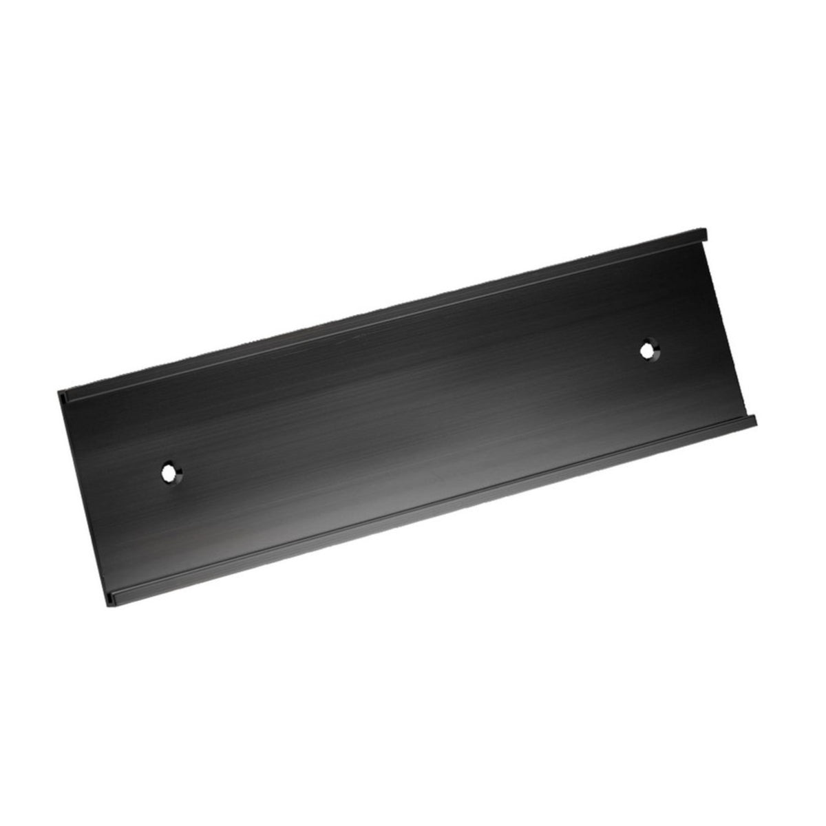 Matte black aluminum wall name plate holder for an engraved door sign