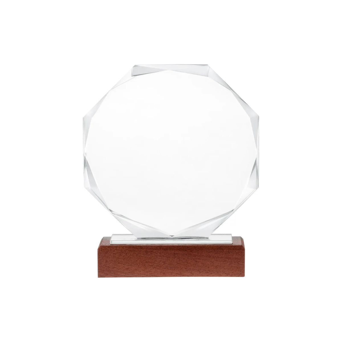 Clear octagon crystal award with a polished faceted edge, front view